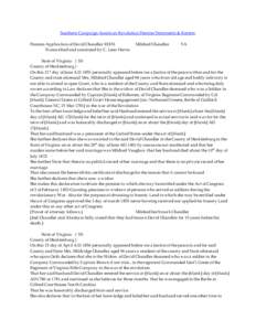 Southern Campaign American Revolution Pension Statements & Rosters Pension Application of David Chandler R1851 Transcribed and annotated by C. Leon Harris Mildred Chandler