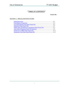 City of Greenacres  FY 2007 Budget **TABLE OF CONTENTS** PAGE NO.