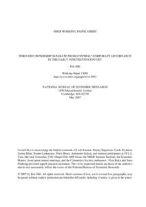 When did Ownership Separate from Control? Corporate Governance in the Early Nineteenth Century