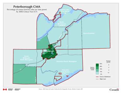 Peterborough CMA Percentage of census families who are lone parent by 2006 Census Tract (CT) Curve Lake First Nation