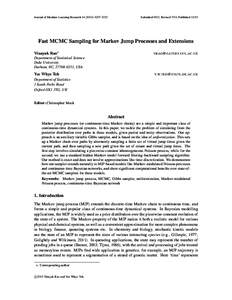 Journal of Machine Learning Research[removed]3232  Submitted 9/12; Revised 7/13; Published[removed]Fast MCMC Sampling for Markov Jump Processes and Extensions Vinayak Rao∗