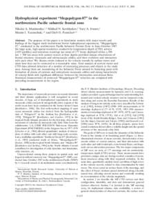 JOURNAL OF GEOPHYSICAL RESEARCH, VOL. 106, NO. C7, PAGES 14,143–14,163, JULY 15, 2001  Hydrophysical experiment “Megapolygon-87” in the northwestern Pacific subarctic frontal zone Nikolai A. Maximenko,1,2 Mikhail N