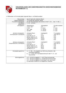 STEUERANLAGEN UND GEBÜHRENANSÄTZE EINWOHNERGEMEINDE RÖTHENBACH I. E. In Röthenbach im Emmental gelten folgende Steuer- und Gebührensätze: Steueranlage: Liegenschaftssteuer: