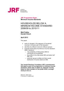 JRF Programme Paper Minimum Income Standards HOUSEHOLDS BELOW A MINIMUM INCOME STANDARD: [removed]to[removed]