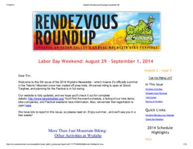 [removed]Wydaho Rendezvous Roundup Newsletter #5 Labor Day Weekend: August 29 - September 1, 2014 Volume 2 | Issue 5