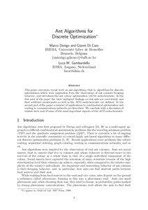 Ant Algorithms for Discrete Optimization∗ Marco Dorigo and Gianni Di Caro