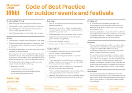 Code of Best Practice for outdoor events and festivals Directions/Maps/Parking Backstage