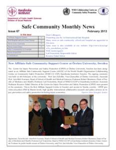 Department of Public Health Sciences Division of Social Medicine Safe Community Monthly News  Issue 67