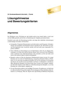 30. Bundeswettbewerb Informatik, 1. Runde  Lösungshinweise und Bewertungskriterien  Allgemeines