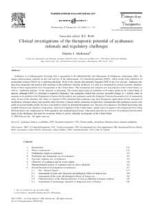 Pharmacology & Therapeutics[removed] – 129 www.elsevier.com/locate/pharmthera Associate editor: B.L. Roth  Clinical investigations of the therapeutic potential of ayahuasca: