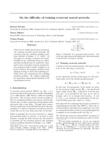 On the difficulty of training recurrent neural networks  Razvan Pascanu  Universit´e de Montr´eal, 2920, chemin de la Tour, Montr´eal, Qu´ebec, Canada, H3T 1J8 Tomas Mikolov