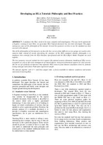 Developing an HLA Tutorial: Philosophy and Best Practices Björn Möller, Pitch Technologies, Sweden Steve Eriksson, Pitch Technologies, Sweden Åsa Wihlborg, Pitch Technologies, Sweden  steve.erikss
