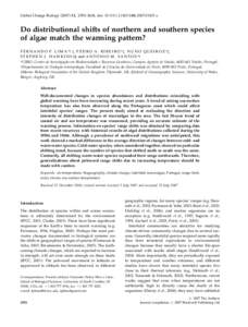 Global Change Biology[removed], 2592–2604, doi: [removed]j[removed]01451.x  Do distributional shifts of northern and southern species of algae match the warming pattern? F E R N A N D O P. L I M A *w z, P E D R 