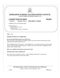 ZIMBABWE SCHOOL EXAMINATIONS COUNCIL General Certificate of Education Ordinary Level COMPUTER STUDIES PAPER 1