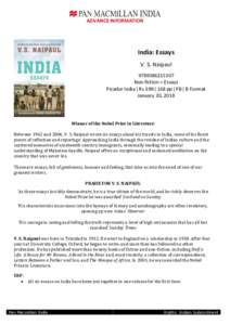 ADVANCE INFORMATION  India: Essays V. S. NaipaulNon-fiction > Essays