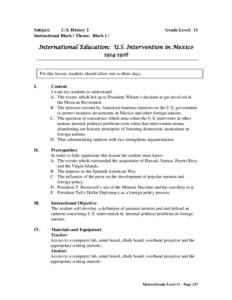 Subject:  US History II, Grade Level: Juniors, Instructional Block/Theme Block 1