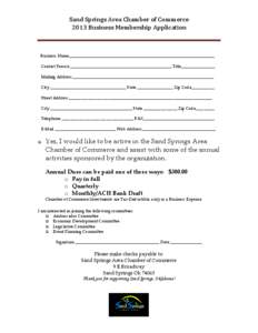 Sand Springs Area Chamber of Commerce                                2012 Business Membership Application