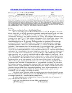Southern Campaign American Revolution Pension Statements & Rosters Pension application of Thomas Parker S1709 Transcribed by Will Graves f30VA[removed]