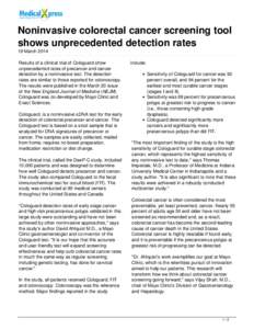 Noninvasive colorectal cancer screening tool shows unprecedented detection rates