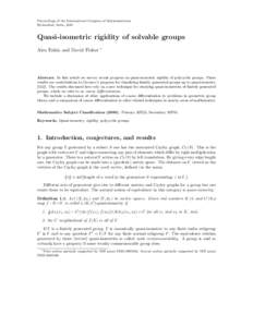 Proceedings of the International Congress of Mathematicians Hyderabad, India, 2010 Quasi-isometric rigidity of solvable groups Alex Eskin and David Fisher