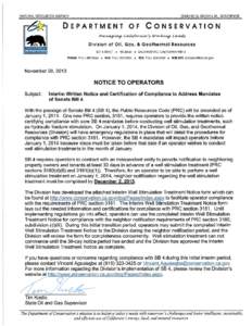 NATURAL RESOURCES AGENCY OF CALIFORNIA DEPARTMENT OF CONSERVATION DIVISION OF OIL, GAS, AND GEOTHERMAL RESOURCES INTERIM WELL STIMULATION TREATMENT NOTICE 1