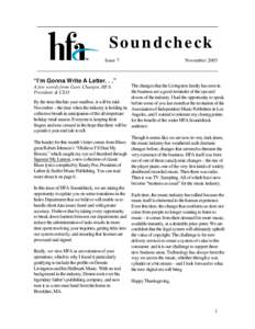 Soundcheck Issue 7 November 2003  “I’m Gonna Write A Letter. . .”