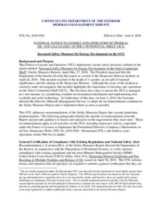 UNITED STATES DEPARTMENT OF THE INTERIOR MINERALS MANAGEMENT SERVICE NTL No[removed]N05  Effective Date: June 8, 2010