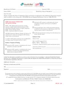 Beneficiary Full Name: ___________________________________________	 Sponsor’s SSN: ______-_____-_______ Date of Birth: ____________________________________ Beneficiary State of Residence: _______________  Dear Provider