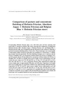Irish Journal of Agricultural and Food Research 49: 11–26, 2010  Comparison of pasture and concentrate finishing of Holstein Friesian, Aberdeen Angus × Holstein Friesian and Belgian Blue × Holstein Friesian steers