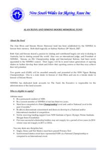 New South Wales Ice Skating Assoc Inc  ALAN BLINN AND SIMONE MOORE MEMORIAL FUND About the Fund The Alan Blinn and Simone Moore Memorial fund has been established by the NSWISA to