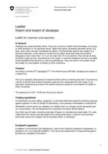 Federal Department of Finance FDF Swiss Alcohol Board SAB Leaflet Import and export of alcopops Leaflet for importers and exporters