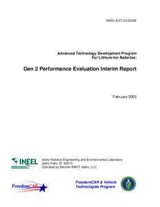 INEEL/EXT[removed]Advanced Technology Development Program For Lithium-Ion Batteries:  Gen 2 Performance Evaluation Interim Report