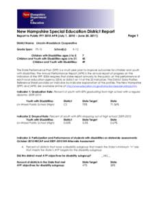 New Hampshire Special Education District Report Page 1 Report to Public FFY 2010 APR (July 1, 2010 – June 30, 2011) District Name: Lincoln-Woodstock Cooperative Grade Span: