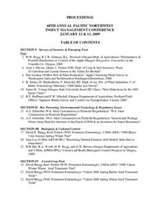 PROCEEDINGS 68TH ANNUAL PACIFIC NORTHWEST INSECT MANAGEMENT CONFERENCE JANUARY 12 & 13, 2009 TABLE OF CONTENTS SECTION I Surveys of Invasive & Emerging Pests