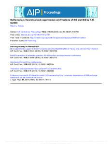 Mathematical, theoretical and experimental confirmations of IRS and IBS by R.M. Santilli Ritesh L. Kohale Citation: AIP Conference Proceedings 1648, ); doi:  View online: http://dx.doi.org/10