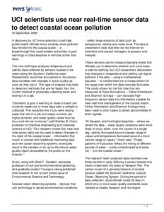 UCI scientists use near real-time sensor data to detect coastal ocean pollution
