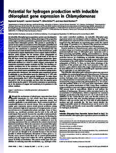 Potential for hydrogen production with inducible chloroplast gene expression in Chlamydomonas Raymond Surzycki*, Laurent Cournac†‡§, Gilles Peltier†‡§, and Jean-David Rochaix*¶ *Departments of Molecular Biolog