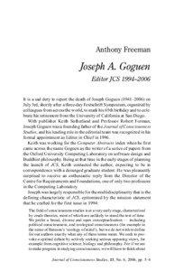 Joseph Goguen / Journal of Consciousness Studies / Consciousness / Artificial consciousness / Festschrift / Cognitive science / Mind / Philosophy of mind