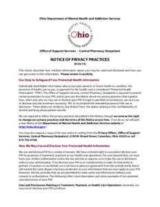 Ohio Department of Mental Health and Addiction Services  Office of Support Services - Central Pharmacy Outpatient NOTICE OF PRIVACY PRACTICES[removed]]