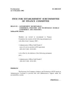 For discussion on 11 December 2002 EC[removed]ITEM FOR ESTABLISHMENT SUBCOMMITTEE