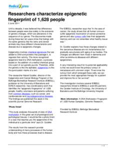 Researchers characterize epigenetic fingerprint of 1,628 people