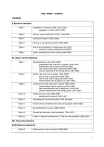 FACT SHEET – Estonia Contents I. Economic indicators Table 1  Population and forecast (1990, 2004, 2020)