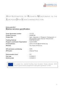 HIGH INTEGRATION OF RESEARCH MONOGRAPHS EUROPEAN OPEN SCIENCE INFRASTRUCTURE IN THE