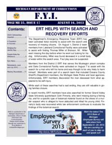 MICHIGAN DEPARTMENT OF CORRECTIONS  F.Y.I. VOLUME 25, ISSUE 17  Contents: