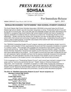 PRESS RELEASE SDHSAA P.O. Box 1217, Pierre, SDTelephone: (For Immediate Release