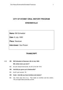 Oral History/Erskineville/Schwebel/Transcript  1 CITY OF SYDNEY ORAL HISTORY PROGRAM ERSKINEVILLE