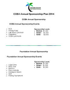 CCBA Annual Sponsorship Plan 2014 CCBA Annual Sponsorship CCBA Annual Sponsorship Events