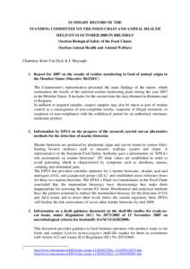 SUMMARY RECORD OF THE STANDING COMMITTEE ON THE FOOD CHAIN AND ANIMAL HEALTH HELD ON 14 OCTOBER 2008 IN BRUSSELS (Section Biological Safety of the Food Chain) (Section Animal Health and Animal Welfare)