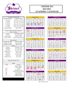 SHINER ISD[removed]ACADEMIC CALENDAR