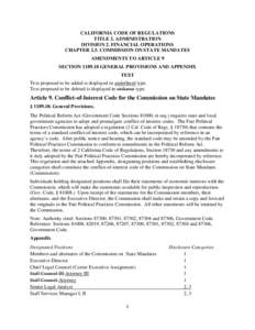 CALIFORNIA CODE OF REGULATIONS TITLE 2. ADMINISTRATION DIVISION 2. FINANCIAL OPERATIONS CHAPTER 2.5. COMMISSION ON STATE MANDATES AMENDMENTS TO ARTICLE 9 SECTIONGENERAL PROVISIONS AND APPENDIX